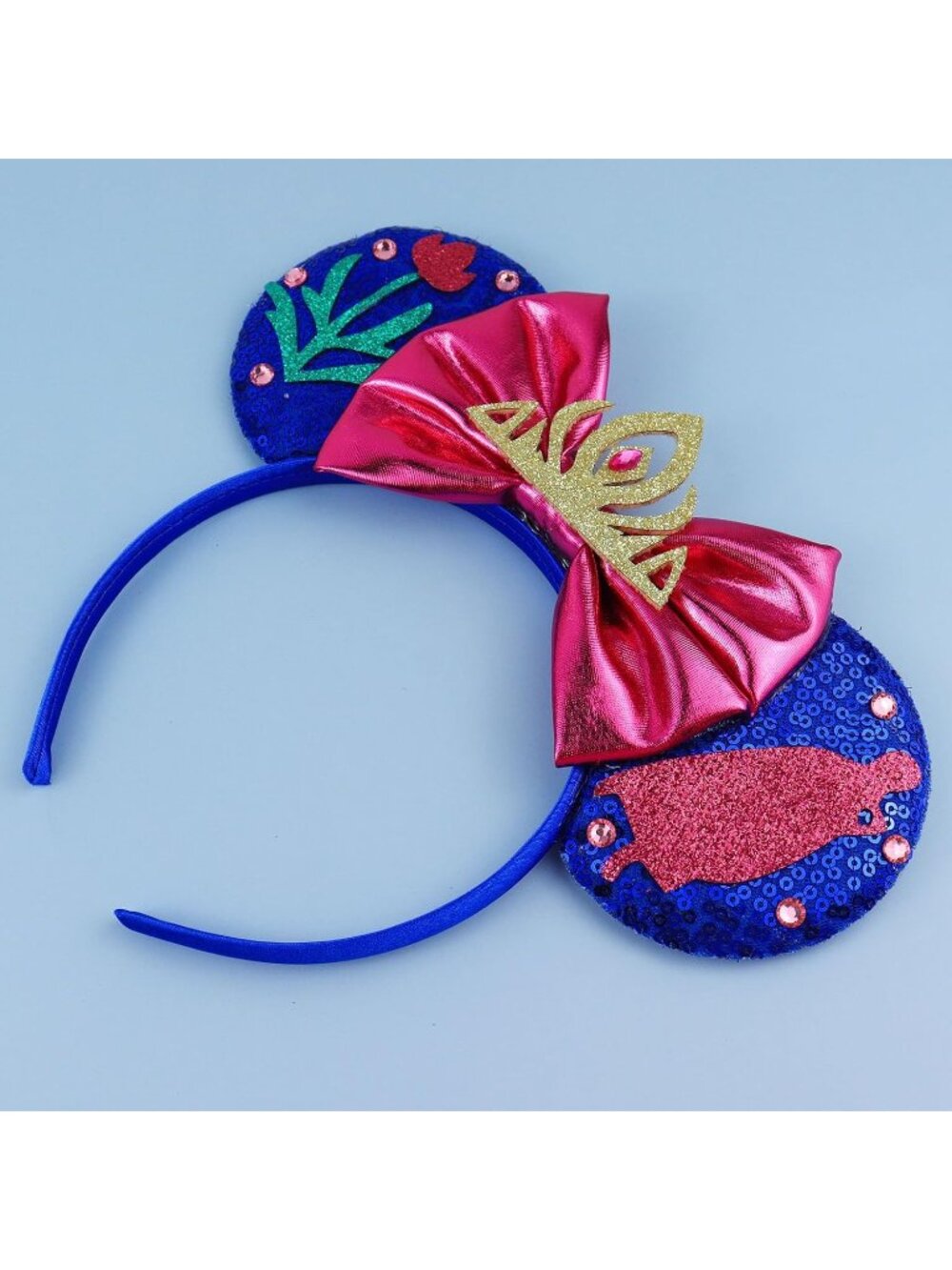 Women Snow White blue Polyester Sequin Bow Mickey Mouse Headband Hair Accessory - Picture 7 of 7